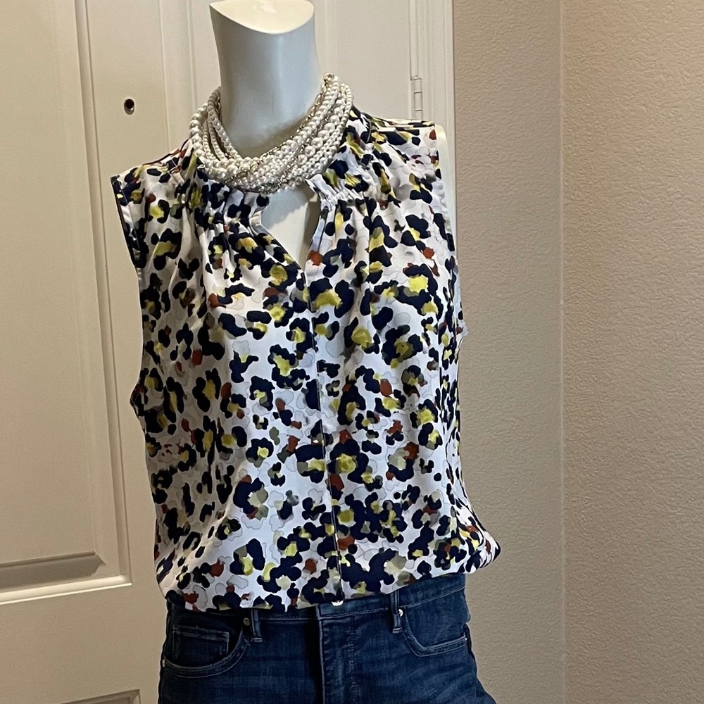 CAbi Women's Top Style 5222 Fierce Seeing Spots Blouse Blue Size Large